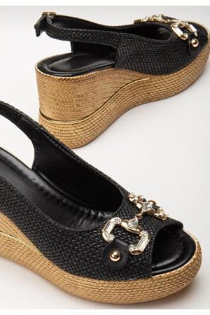 Caver Siyah Cilt Dolgu Topuk Sandalet