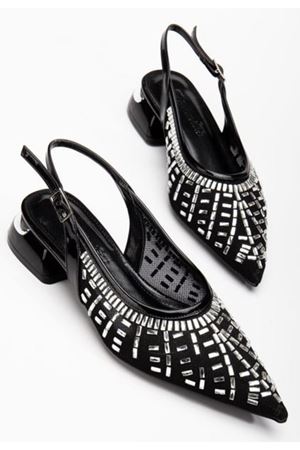 Piyar Siyah Taşlı Topuklu Ayakkabı