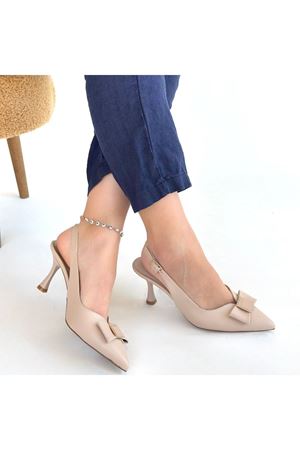Leyya Bej Cilt Topuklu Ayakkabı