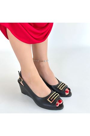 Mamba Siyah Cilt Dolgu Topuk Ayakkabı