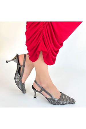 Sione Platin Cilt Topuklu Ayakkabı