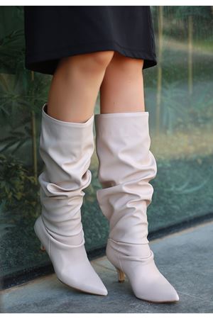 Zelya Bej Cilt Topuklu Çizme