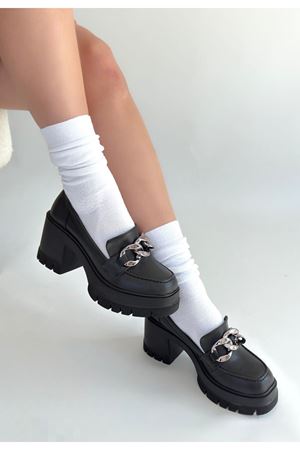 Winar Siyah Cilt Doldu Topuk Ayakkabı
