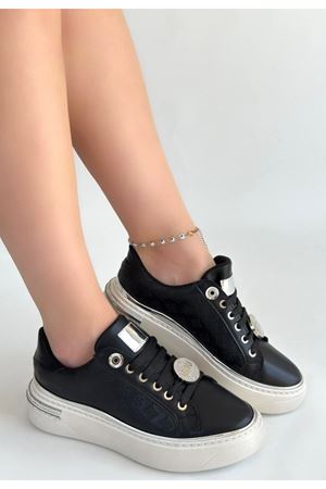 Jlar Siyah Cilt Bağcıklı Spor Ayakkabı