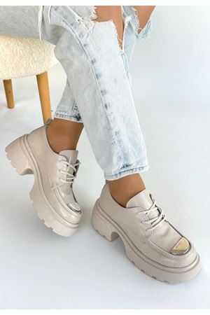 Kiya Bej Rugan Dolgu Topuk Oxford Ayakkabı