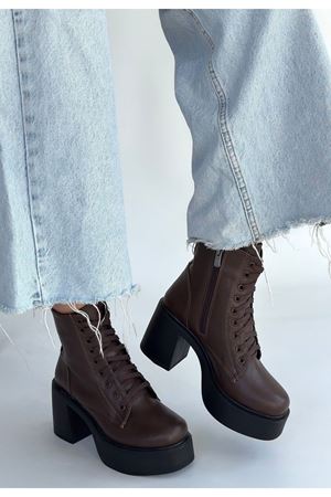 Tsan Kahverengi Cilt Bağcıklı Topuklu Bot