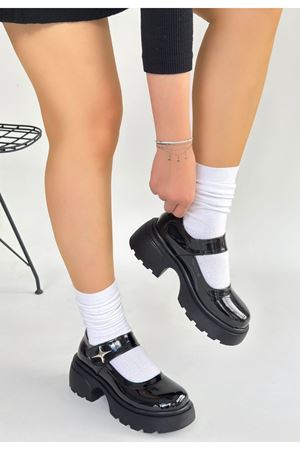 Siyat Siyah Rugan Dolgu Topuk Oxford Ayakkabı