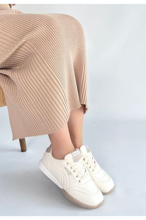 Tawen Bej Cilt Bağcıklı Spor Ayakkabı