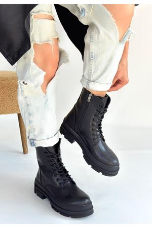 Allex Siyah Cilt Bağcıklı Bot