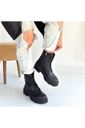 Allex Siyah Cilt Bağcıklı Bot