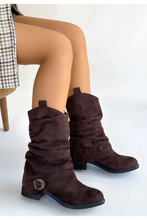 Canty Kahverengi Süet Körüklü Topuklu Çizme