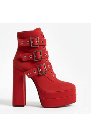 Kadın Platform Yüksek Topuklu Bot Gotik Kırmızı Süet