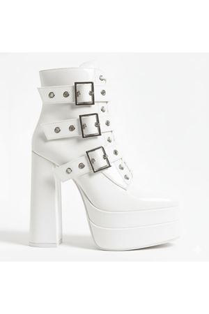 Kadın Platform Yüksek Topuklu Bot Gotik Beyaz Cilt