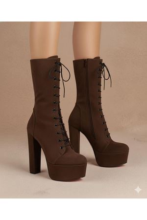 Duke Acı Kahve Süet Platfrom Kalın Topuklu Kadın Bot