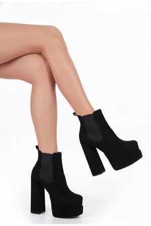 Moduss  Siyah Süet Tasarım Çift Platform Kadın Ayakkabı