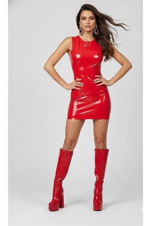 Bayonn Kırmızı Rugan Kadın Çift Platform Yüksek Topuklu Çizme