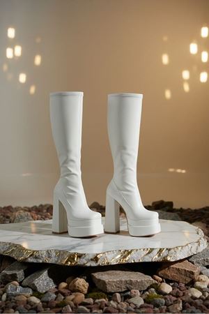 Bayon Beyaz Cilt Kadın Çift Platform Yüksek Topuklu Çizme