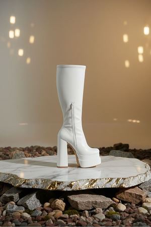 Bayon Beyaz Cilt Kadın Çift Platform Yüksek Topuklu Çizme