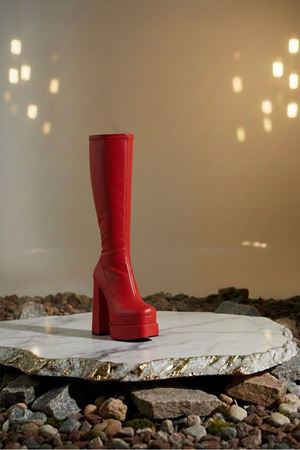 Bayonn Kırmızı Cilt Kadın Çift Platform Yüksek Topuklu Çizme