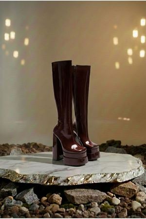 Pennyy Bordo Rugan Kadın Çift Platform Kalın Topuk Çizme