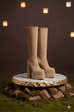 Pennyy Ten Süet Kadın Çift Platform Kalın Topuk Çizme