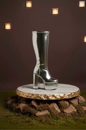 Pennyy Gümüş Ayna Kadın Çift Platform Kalın Topuk Çizme