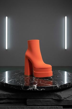 Vegaaa Suni Deri Turuncu Süet Kare Burun Çift Platform Kalın Topuklu Kadın Bot 