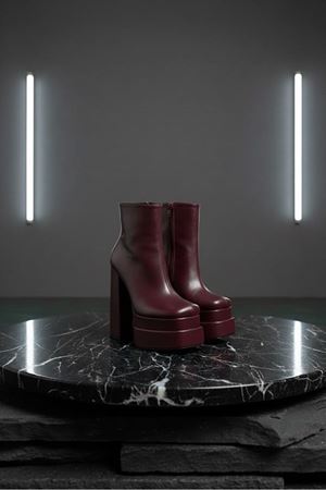 Vegaaa Bordo Cilt Kare Burun Çift Platform Kalın Topuklu Kadın Bot