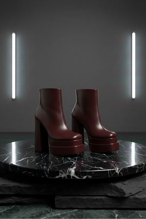 Vegaaa Kahverengi Cilt Kare Burun Çift Platform Kalın Topuklu Kadın Bot