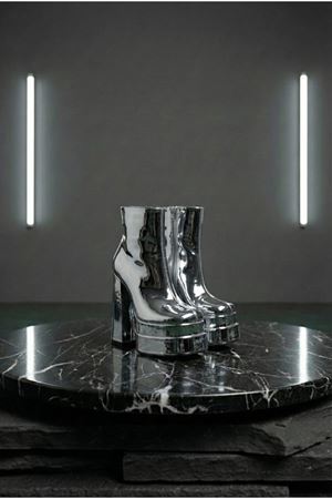 Vegaaa Gümüş Ayna Kare Burun Çift Platform Kalın Topuklu Kadın Bot