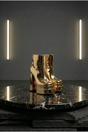 Vegaaa Gold Ayna Kare Burun Çift Platform Kalın Topuklu Kadın Bot