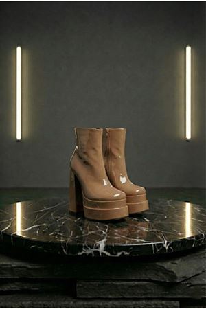 Vegaaa Ten Rugan Kare Burun Çift Platform Kalın Topuklu Kadın Bot