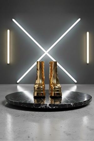 Vegaaa Gold Ayna Kare Burun Çift Platform Kalın Topuklu Kadın Bot