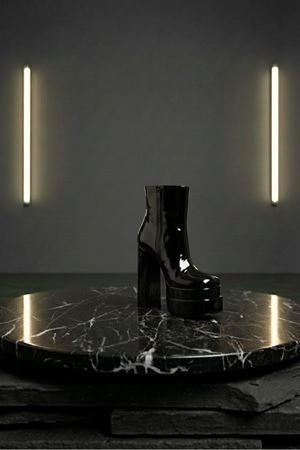 Vegaaa Siyah Rugan Kare Burun Çift Platform Kalın Topuklu Kadın Bot