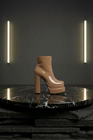 Vegaaa Ten Rugan Kare Burun Çift Platform Kalın Topuklu Kadın Bot