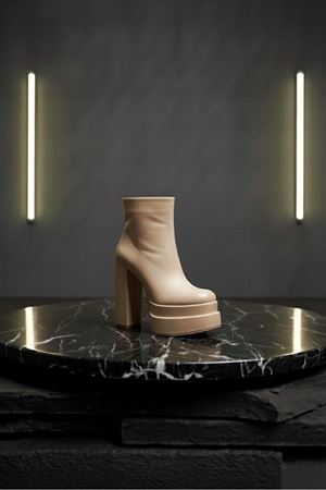 Vegaaa Ten Süet Kare Burun Çift Platform Kalın Topuklu Kadın Bot