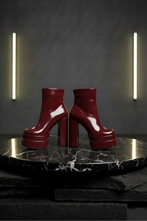 Vegaaa Bordo Rugan Kare Burun Çift Platform Kalın Topuklu Kadın Bot