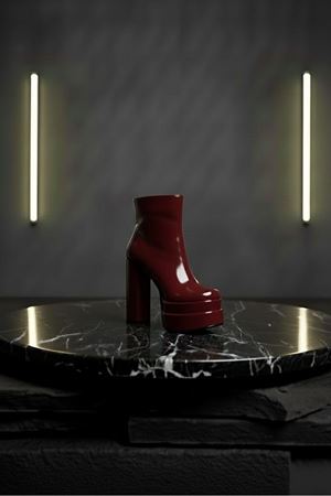 Vegaaa Bordo Rugan Kare Burun Çift Platform Kalın Topuklu Kadın Bot