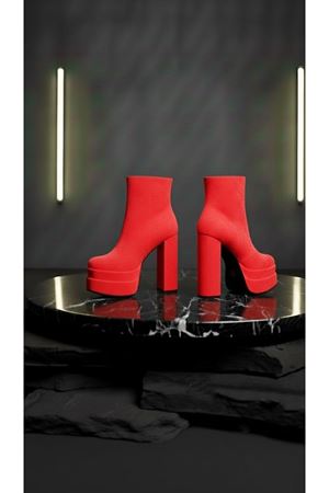 Vegaaa Kırmızı Süet Kare Burun Çift Platform Kalın Topuklu Kadın Bot