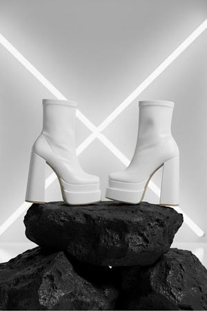 Maverickkk Beyaz Cilt Kadın Çift Platform Kalın Topuk Bot