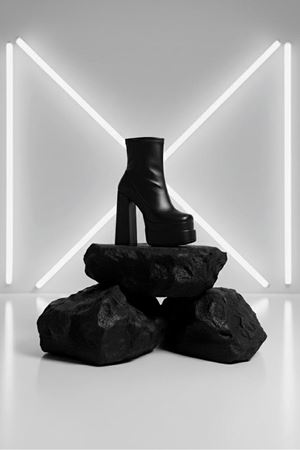 Maverickkk Siyah Cilt Kadın Çift Platform Kalın Topuk Bot