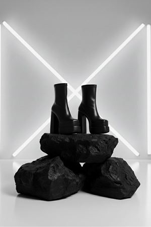 Maverickkk Siyah Cilt Kadın Çift Platform Kalın Topuk Bot