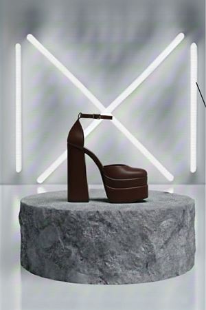 Figooo Kahve Cilt Çift Platformlu Kalın Topuklu Kadın Ayakkabı / Bilekten Bağlamalı Küt Burun