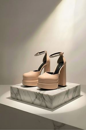 Figorooo Nude Rugan Kadın Çift Platform Özel Tasarım Nikah Ve Gelinlik Yüksek Topuklu Kadın Ayakkabısı