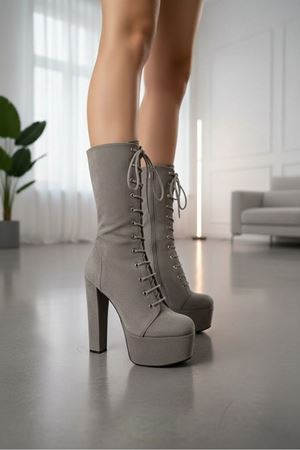 Duke Gri Süet Platfrom Kalın Topuklu Kadın Bot