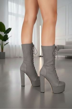 Duke Gri Süet Platfrom Kalın Topuklu Kadın Bot
