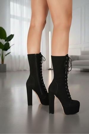 Duke Siyah Süet Platfrom Kalın Topuklu Kadın Bot