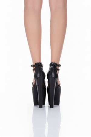Daria Siyah Cilt Tasarım Platform 19 Cm Bağlamalı Ayakkabı