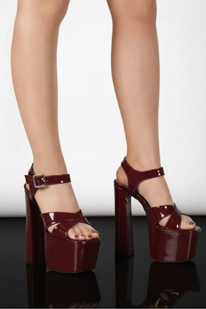 Oxxo Bordo Rugan Kadın Yüksek Platform Kalın Topuklu Ayakkabı