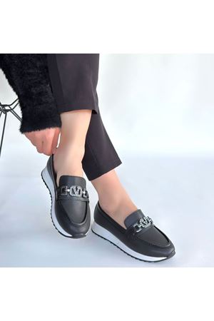 Otra Siyah Cilt Babet Ayakkabı
